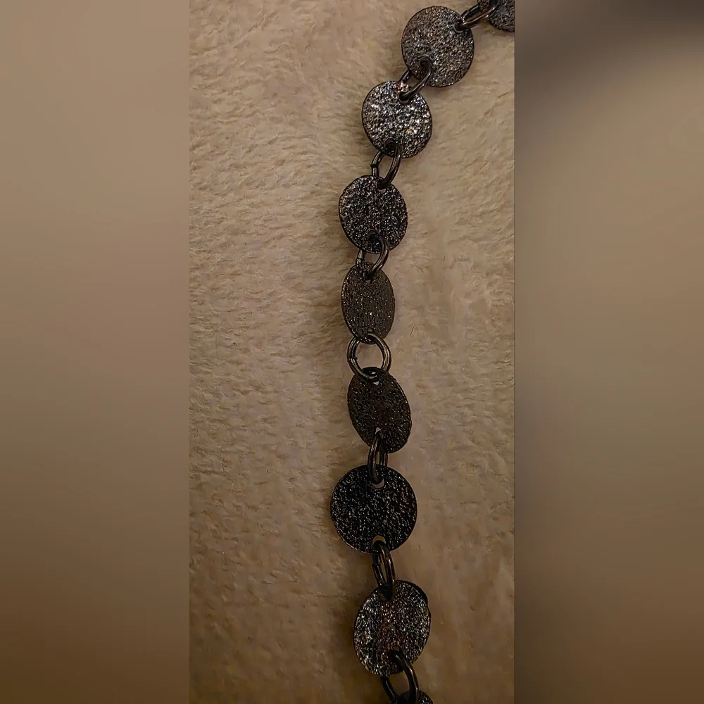 Boho Hammered Disc Coin Choker Necklace Dark Metallic Shimmer Collar